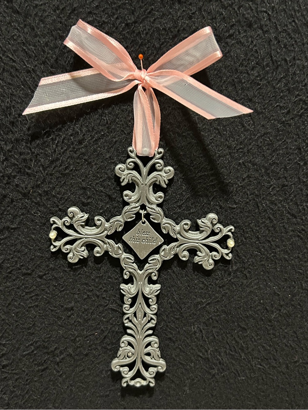 5in Pewter Bless This Child Filigree Wall Cross for Girls Home Decor Religious